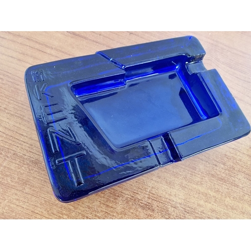 817J - Heavy Blue Glass Ashtray, with Angular Design, Multi-Colour Hanging Mosaic Glass 'Hand of Fatima' / ... 