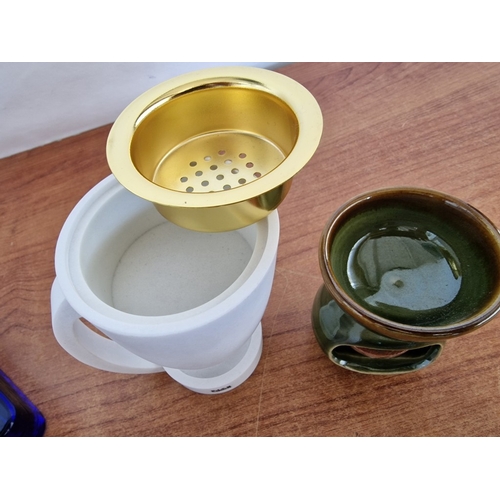 817J - Heavy Blue Glass Ashtray, with Angular Design, Multi-Colour Hanging Mosaic Glass 'Hand of Fatima' / ... 