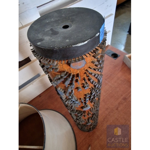 848J - Fascinating 'Potential' Lamp Base! A Vintage Wall Paper Printing Roll with Repeating Decorative Rais... 