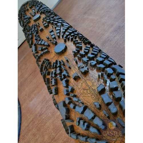 848J - Fascinating 'Potential' Lamp Base! A Vintage Wall Paper Printing Roll with Repeating Decorative Rais... 