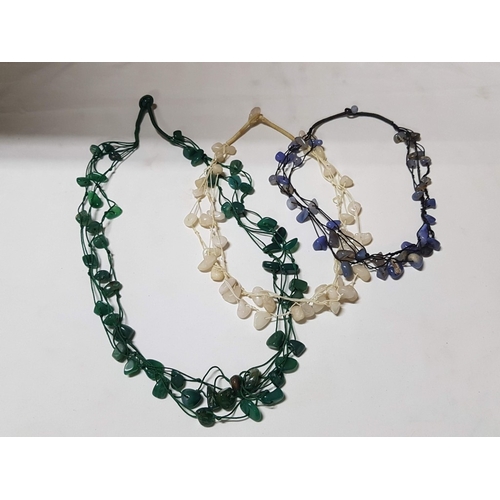 862J - Collection of Necklaces Made of Natural Stones of Various Shapes and Colors (Green, Beige and Purple... 