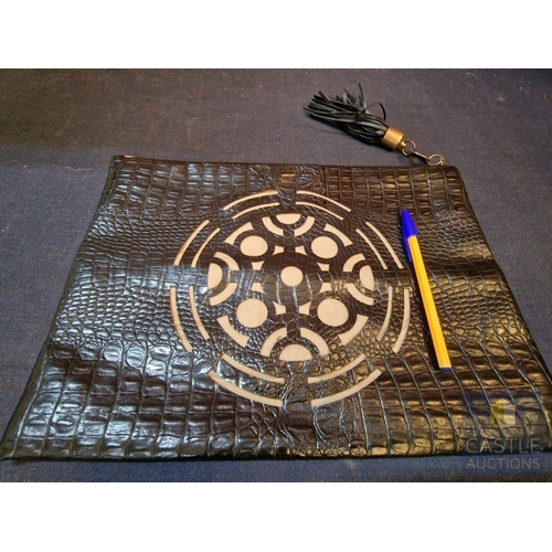 572M - Handmade Clutch bag by Cypriot Designer, Leather Effect and Brass Details