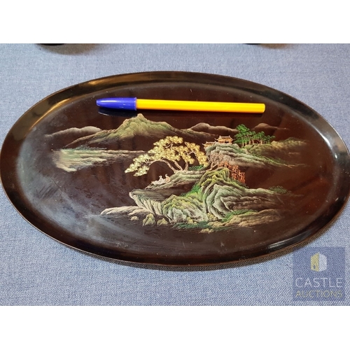 577M - Rare Complete Vintage Chinese Lacquerware Smoking Set/Desk Organizer (5x Pieces), Circa 40s, Hand Pa... 