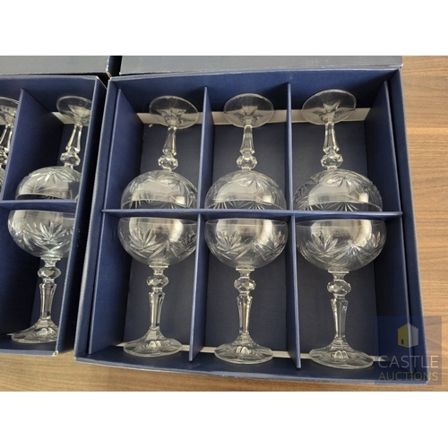 589M - 2 x Boxes of 6 'Mirell' Bohemia Crystal Glasses; Champagne Saucer (200ml), Made in the Czech Republi... 