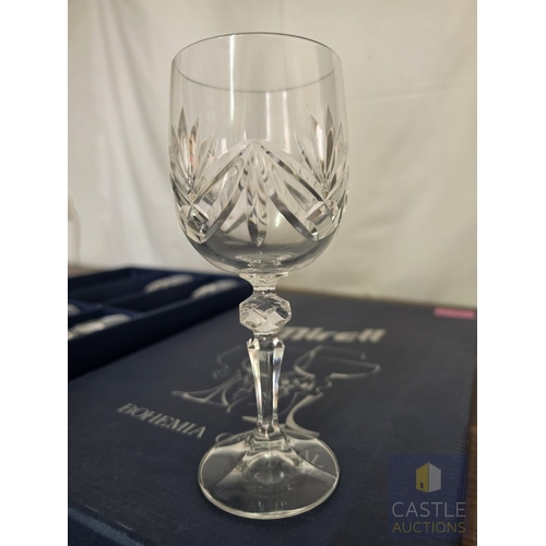 590M - 2 x Boxes of 6 'Mirell' Bohemia Crystal Glasses; Cordial / Liqueur (60ml) and Wine Goblet (220ml), M... 