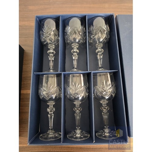 590M - 2 x Boxes of 6 'Mirell' Bohemia Crystal Glasses; Cordial / Liqueur (60ml) and Wine Goblet (220ml), M... 