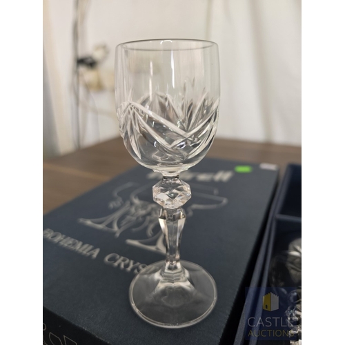 590M - 2 x Boxes of 6 'Mirell' Bohemia Crystal Glasses; Cordial / Liqueur (60ml) and Wine Goblet (220ml), M... 