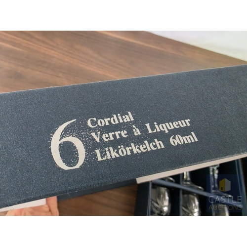 590M - 2 x Boxes of 6 'Mirell' Bohemia Crystal Glasses; Cordial / Liqueur (60ml) and Wine Goblet (220ml), M... 