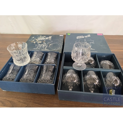 591M - 2 x Boxes of 6 'Mirell' Bohemia Crystal Glasses; Old Fashioned Whisky Goblets / Tumblers (320ml) and... 