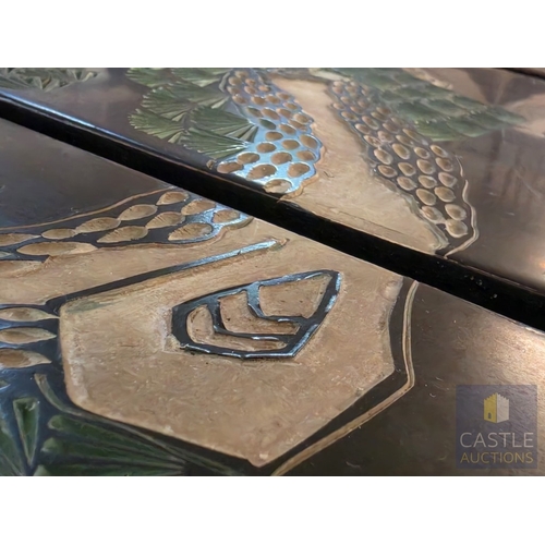 593M - Decorative Quadriptych, Set of 4 x Asian Taste Lacquer Wall Panels Forming a Continuous Scene, each ... 