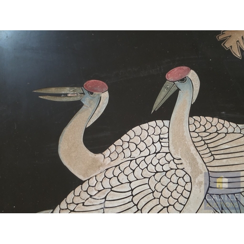 593M - Decorative Quadriptych, Set of 4 x Asian Taste Lacquer Wall Panels Forming a Continuous Scene, each ... 