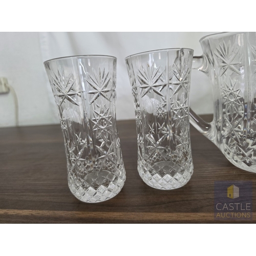 596M - Collection of Crystal Tableware; 2 x Decanters, Water Jug, and Pair of Glasses, (5), Noted couple sm... 