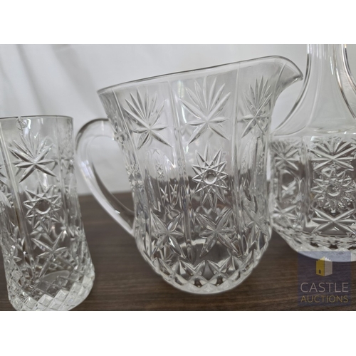 596M - Collection of Crystal Tableware; 2 x Decanters, Water Jug, and Pair of Glasses, (5), Noted couple sm... 