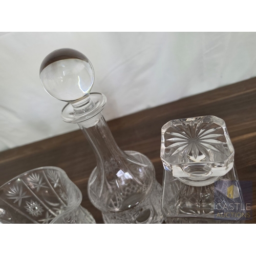 596M - Collection of Crystal Tableware; 2 x Decanters, Water Jug, and Pair of Glasses, (5), Noted couple sm... 