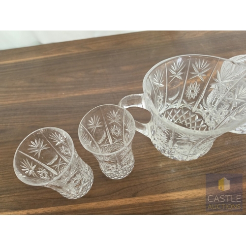 596M - Collection of Crystal Tableware; 2 x Decanters, Water Jug, and Pair of Glasses, (5), Noted couple sm... 