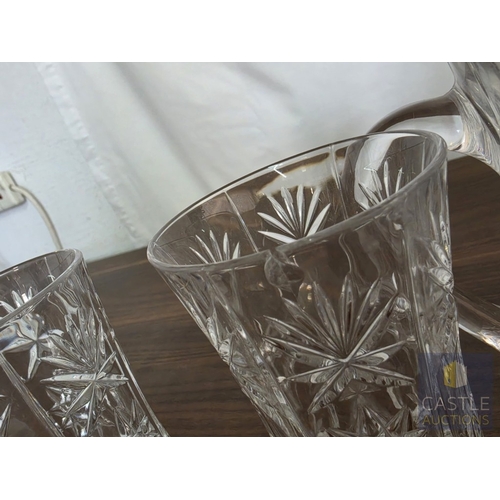 596M - Collection of Crystal Tableware; 2 x Decanters, Water Jug, and Pair of Glasses, (5), Noted couple sm... 