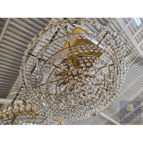 600M - Pair of Gilt Metal and Faceted Crystal Basket Chandeliers, Each with Oval Crystal Roundels Above Gra... 