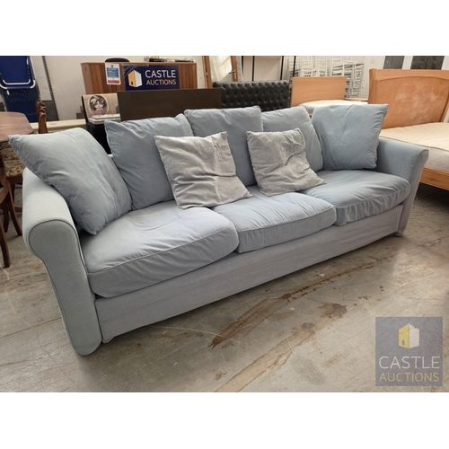 603M - Pale Green Fabric 3-Seat Sofa with Lose Back Cushions, (Approx. W: 248cm)