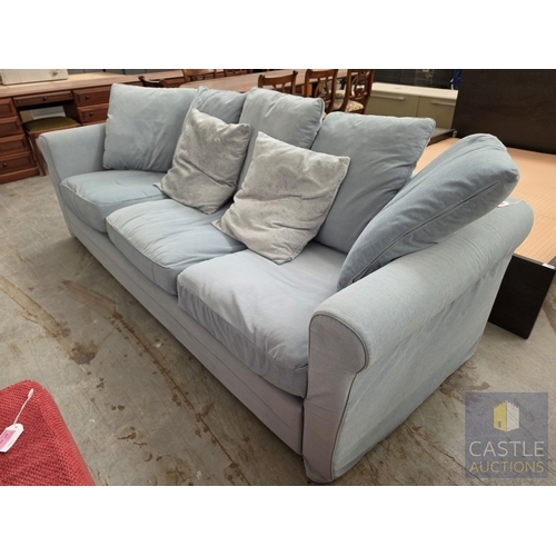 603M - Pale Green Fabric 3-Seat Sofa with Lose Back Cushions, (Approx. W: 248cm)