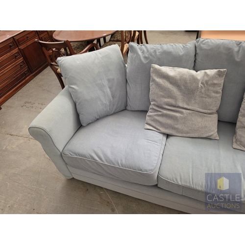 603M - Pale Green Fabric 3-Seat Sofa with Lose Back Cushions, (Approx. W: 248cm)