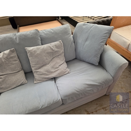 603M - Pale Green Fabric 3-Seat Sofa with Lose Back Cushions, (Approx. W: 248cm)