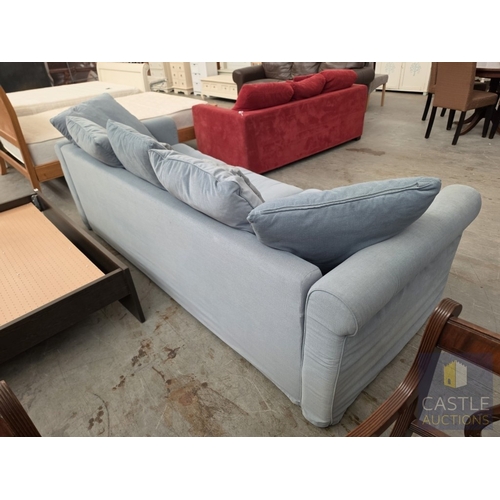 603M - Pale Green Fabric 3-Seat Sofa with Lose Back Cushions, (Approx. W: 248cm)