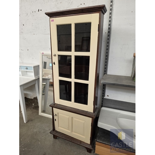 606M - Solid Wood Corner Display Cabinet with Cream Painted Doors, (Approx. 60 x 60 x 176cm)