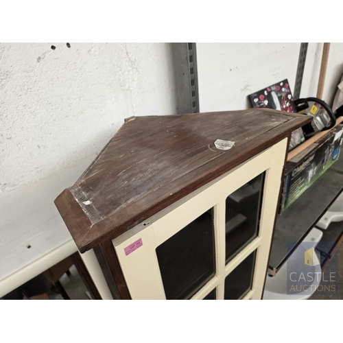 606M - Solid Wood Corner Display Cabinet with Cream Painted Doors, (Approx. 60 x 60 x 176cm)