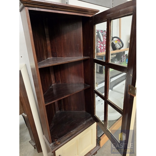606M - Solid Wood Corner Display Cabinet with Cream Painted Doors, (Approx. 60 x 60 x 176cm)
