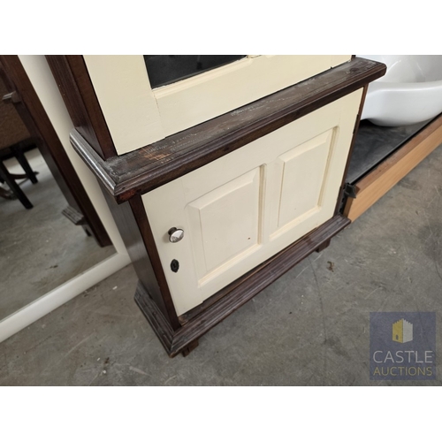 606M - Solid Wood Corner Display Cabinet with Cream Painted Doors, (Approx. 60 x 60 x 176cm)