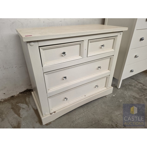 607M - White Painted Wooden 4-Drawer Chest of Drawers with Crystal Effect Handles, (Approx. 92 x 44 x 80cm)