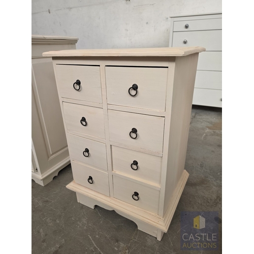 609M - Cream Painted Wooden Chest of 8-Drawers with Black Metal Ring Handles, (Approx. 57 x 41 x 82cm)