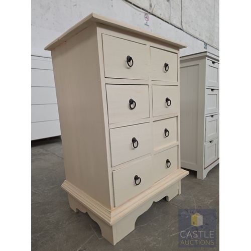 609M - Cream Painted Wooden Chest of 8-Drawers with Black Metal Ring Handles, (Approx. 57 x 41 x 82cm)