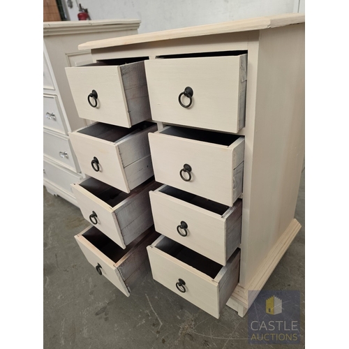 609M - Cream Painted Wooden Chest of 8-Drawers with Black Metal Ring Handles, (Approx. 57 x 41 x 82cm)