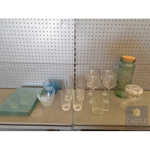 617M - 5 x Glass Placemats Together With An Assortment Of Glasses & Storage Jars.