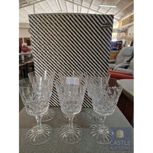 623M - Vintage Hand Cut Royal Brierly Glass Wine Goblets, 6 x Red Wine Glasses Original Box (6)
