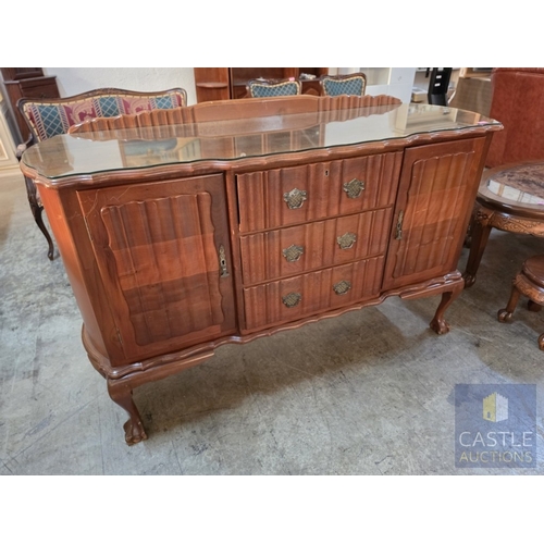 629M - Mid-Century South African Serpentine Front Sideboard by 'Bradlows Stores Ltd', with 3-Central Drawer... 