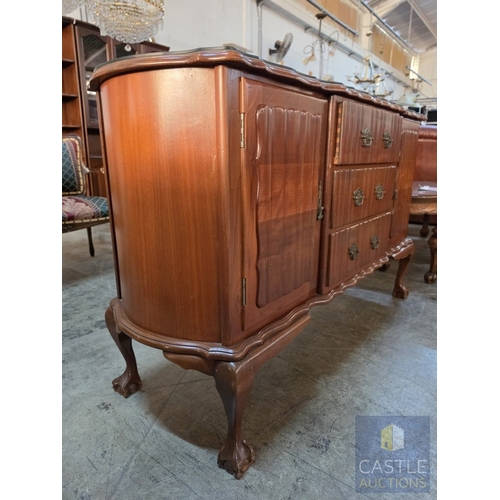 629M - Mid-Century South African Serpentine Front Sideboard by 'Bradlows Stores Ltd', with 3-Central Drawer... 
