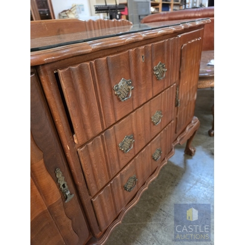 629M - Mid-Century South African Serpentine Front Sideboard by 'Bradlows Stores Ltd', with 3-Central Drawer... 