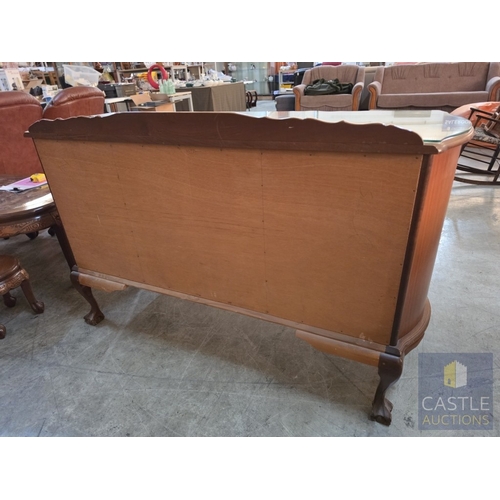 629M - Mid-Century South African Serpentine Front Sideboard by 'Bradlows Stores Ltd', with 3-Central Drawer... 