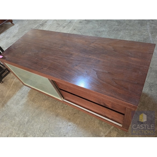 632M - Modern Wenge Colour TV Unit with Sliding Frosted Glass Front, Covering 2 x Open Media Shelves, or 2 ... 