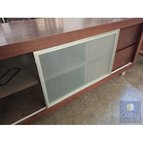 632M - Modern Wenge Colour TV Unit with Sliding Frosted Glass Front, Covering 2 x Open Media Shelves, or 2 ... 