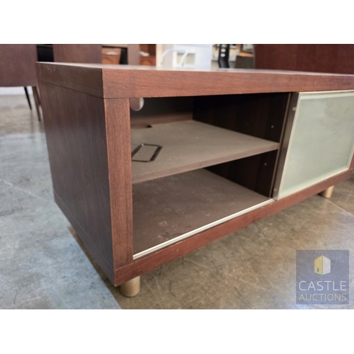 632M - Modern Wenge Colour TV Unit with Sliding Frosted Glass Front, Covering 2 x Open Media Shelves, or 2 ... 
