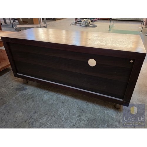 632M - Modern Wenge Colour TV Unit with Sliding Frosted Glass Front, Covering 2 x Open Media Shelves, or 2 ... 