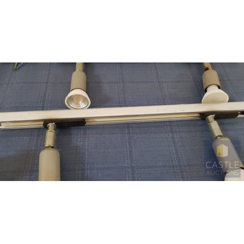 639M - Four Spotlight Ceiling Bar 2 x Spotlight Rails Together With An Ikea Chrome Adjustable Desk Lamp.