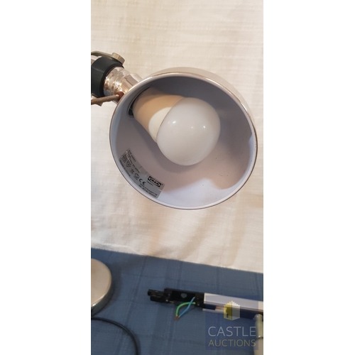 639M - Four Spotlight Ceiling Bar 2 x Spotlight Rails Together With An Ikea Chrome Adjustable Desk Lamp.