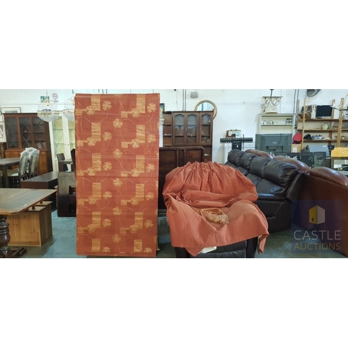 640M - Burnt Orange Patterned Roller Blind (Approx. 90cm x 200cm) Together With A Burnt Orange Patio Door S... 