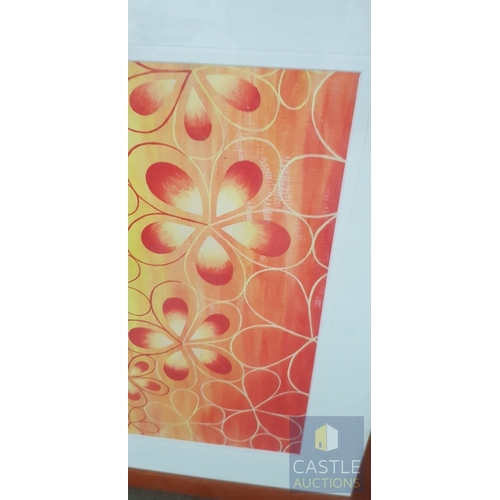 642M - 2 x Wooden Framed Bright / Colourful Abstract Floral Art Prints, Signed 'Leila '02', (Approx. 70cm x... 