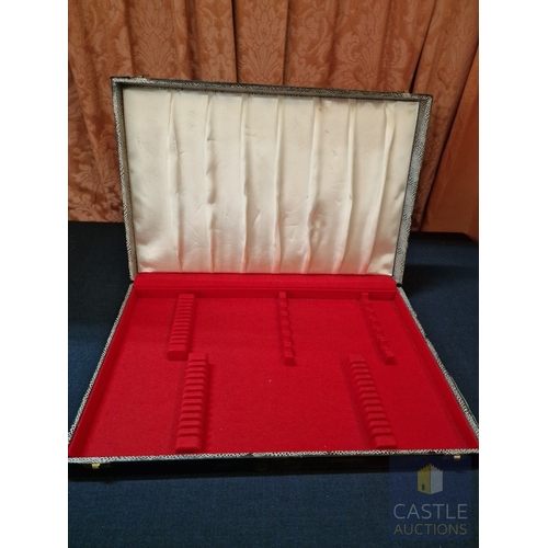 654M - Empty Fitted Cutlery Canteen, Black Leatherette Exterior with Cream Satin- Lined Lid and Red Velvet ... 