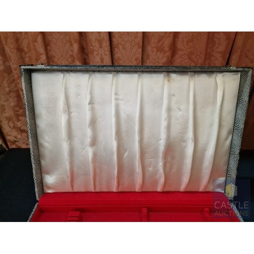 654M - Empty Fitted Cutlery Canteen, Black Leatherette Exterior with Cream Satin- Lined Lid and Red Velvet ... 